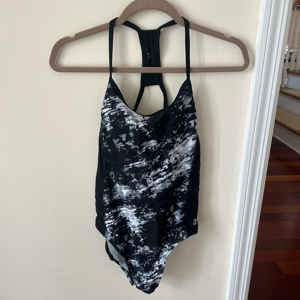 Women’s Black and White Patterned Champion Swim One Piece Racerback Swimsuit